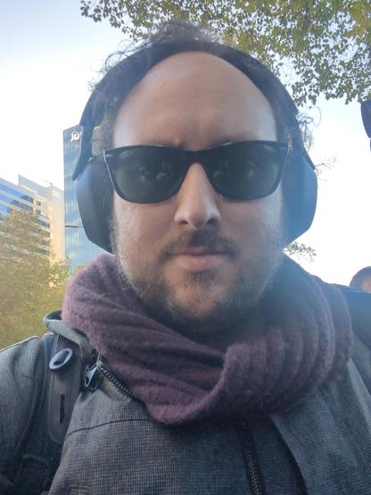 Me, scarf, sunglasses, headphones