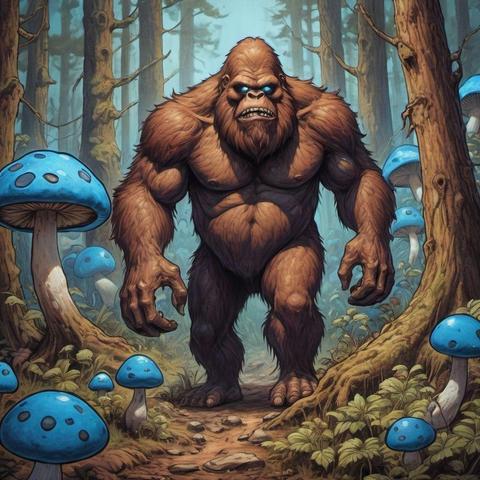 Model: OpenArt SDXL
(psychedelic colors, heavy brushstroke, comic book illustration, belle epoque fantasy) brown bigfoot picking up blue mushrooms in a forest with millions of blue mushrooms