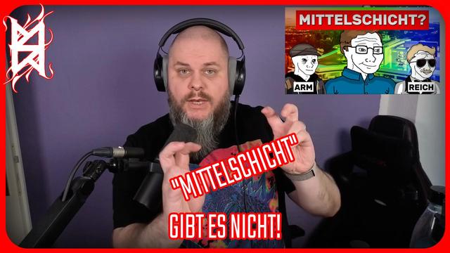 Roter Rahmen, in der Mitte ein Bild von mir wie ich mit beiden Fingern Anführungszeichen mache. Zwischen meinen Händen steht "Mittelschicht" und darunter gibt es nicht! 