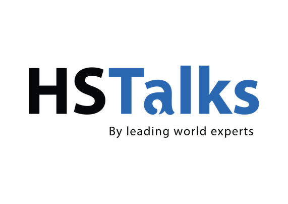 HS Talks logo. Blue and black text on a white background.