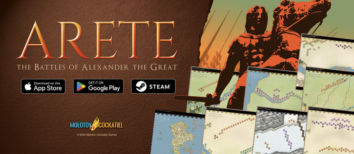 Hex-and-counter wargame, Arete: The Battles of Alexander the Great, on iOS, Android, and Steam