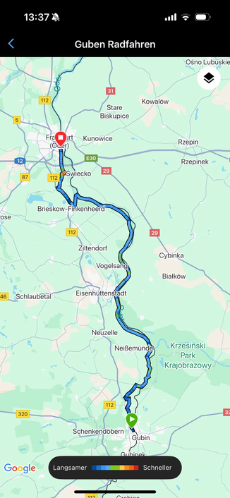 GoogleMaps Kartenauszug der gefahrenen Strecke