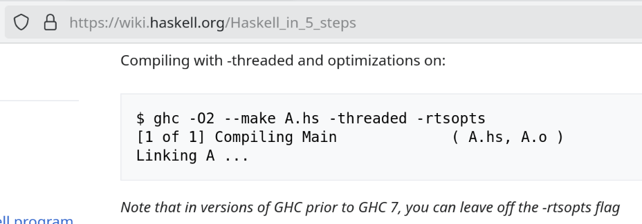 $ ghc -O2 --make A.hs -threaded -rtsopts $ ghc -O2 --make A.hs -threaded -rtsopts