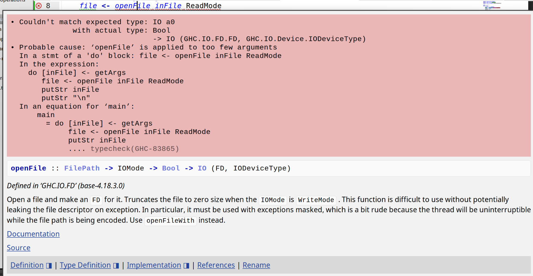 openFile :: FilePath -> IOMode -> Bool -> IO (FD, IODeviceType) openFile :: FilePath -> IOMode -> Bool -> IO (FD, IODeviceType)