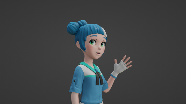 A 3D stylized model of a fictional character called "Godette"