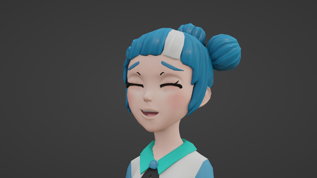 A 3D stylized model of a fictional character called "Godette" (face closeup)