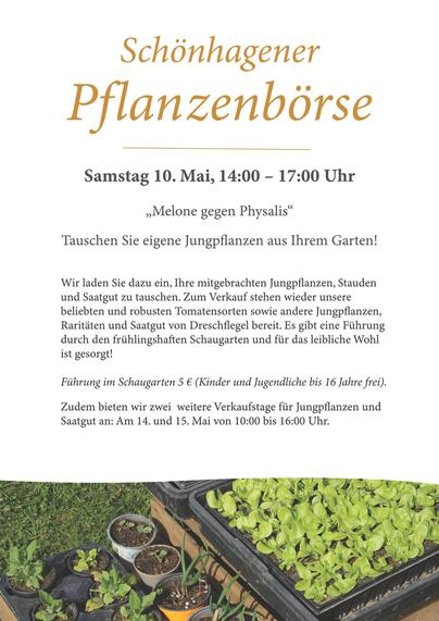Am 10. Mai ist wieder Pflanzenbörse im Schaugarten Schönhagen!