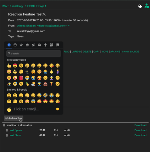 A screenshot of emoji picker in dark mode
