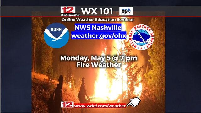 Next #Weather101 from @NWSNashville scheduled for next Monday evening, 7 PM CDT. Topic: #FireWeather 

Details and registration (webinar is free): https://www.weather.gov/ohx/weather101 