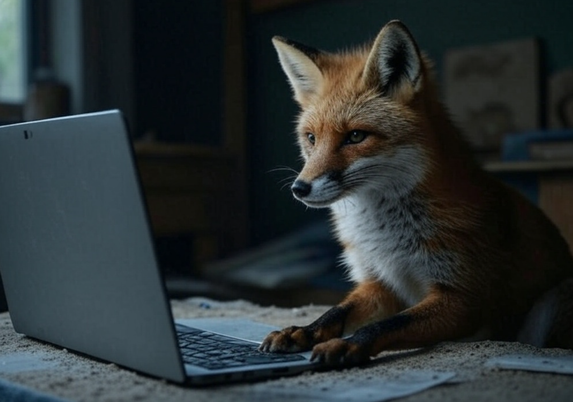 un renard sur un ordi