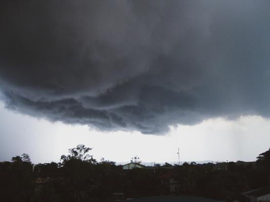 Big, fat rain clouds hovering in an overcast sky