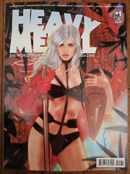 The cover of Heavy Metal Magazine #1 [legacy #321], featuring warrior Taarna with her giant bird creature; art by Tula Lotay.