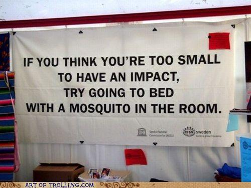 IF YOU THINK YOU'RE TOO SMALL
TO HAVE AN IMPACT,
TRY GOING TO BED WITH A MOSQUITO IN THE ROOM. 