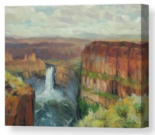 Canvas print of an original oil painting depicting a waterfall cascading down a cliff.