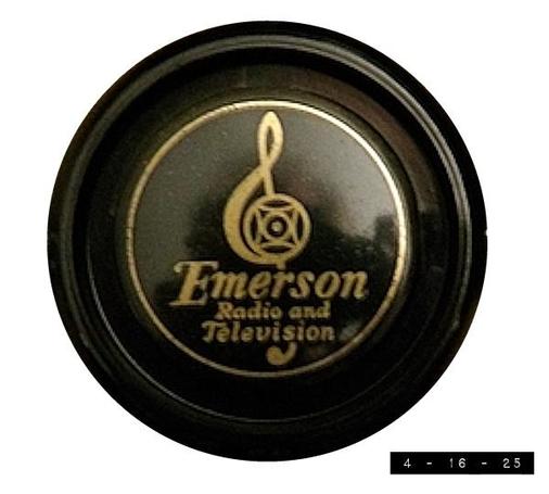 Front and center nameplate on Emerson tabletop radio Model 587-B (circa 1949)  