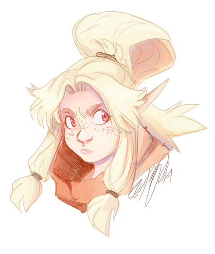 Drawing of Dal from Rising Sand. She's grouchy.