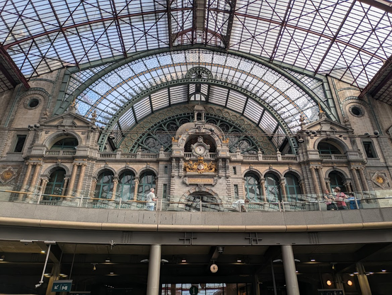 in the main train station of Anvers/Antwerpen, building elements from the 19th century have been saved and underpinned by three levels of rail lines and modern infrastructure