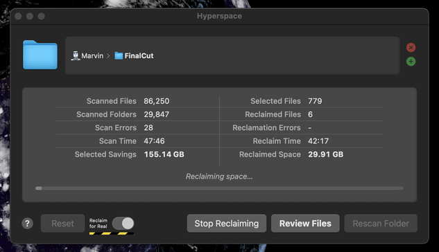 Screenshot Hyperspace doing its work