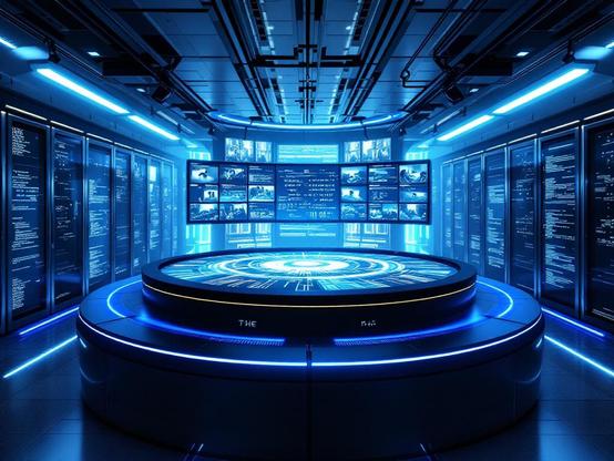 Een kamer met controle systemen om alles in de gaten te houden, mail, beelden, geluid etc. Een AI die de info bekijkt en filtert. Een alwetende AI.
