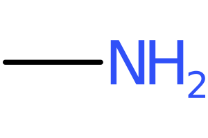 Chemical structure of methylamine displaying atoms and bonds.