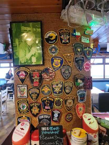 Wall of public safety patches in the pub next to the BNB we stayed in