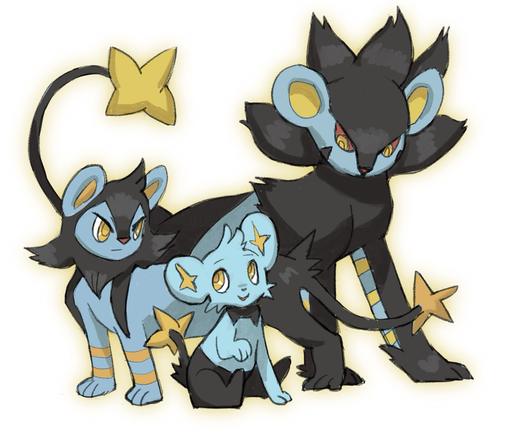 shinx and it’s evolutions are standing together 