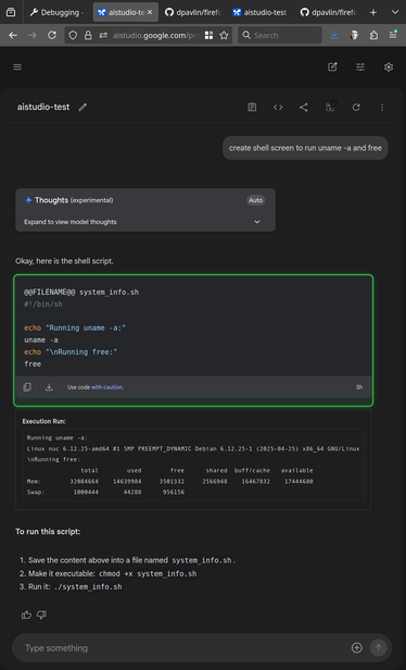 gemini generates shell script which is executed locally