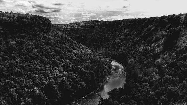 Black and white photo of Lechworth state park - Bath NY 