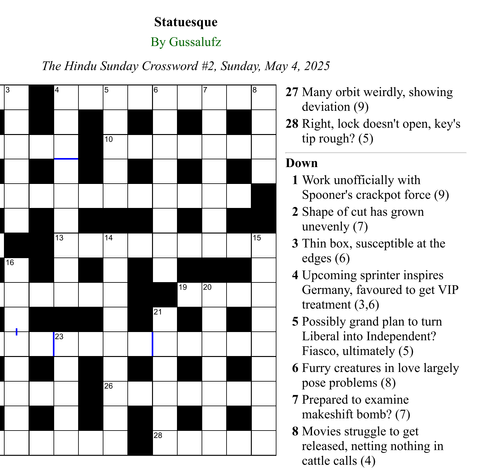 Picture of the crossword grid, with some clues visible.