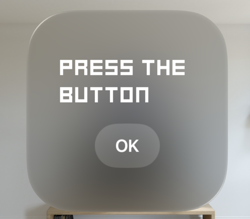 a visionOS view with the words "Press the button" and a "Ok" button demonstrating how custom fonts appear.