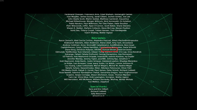 Photo of tester credits for Old Skies, with Dev Orion’s name highlighted. 