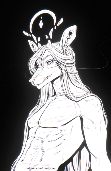 Lineart digital portrait of a sophisticated furry boy