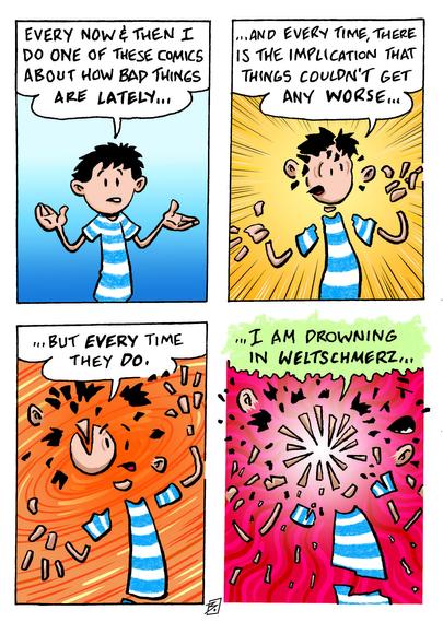 4 panel comic showing the author disintegrating due to the state of the world 