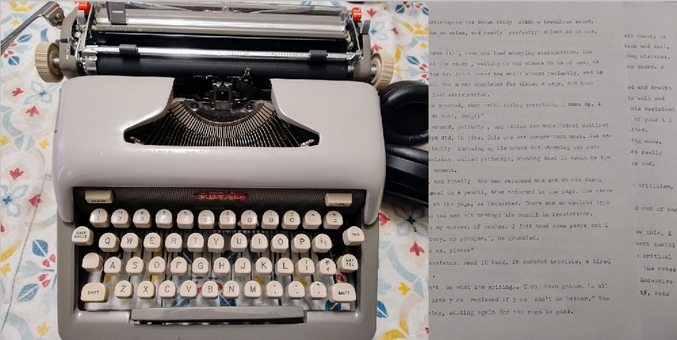 Royal mechanical typewriter and pages from the submitted story