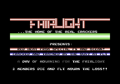 Screenshot of "Red Heat" - Crack: Fairlight (FLT) - Published by Ocean-Special FX on Commodore 64 (1989)