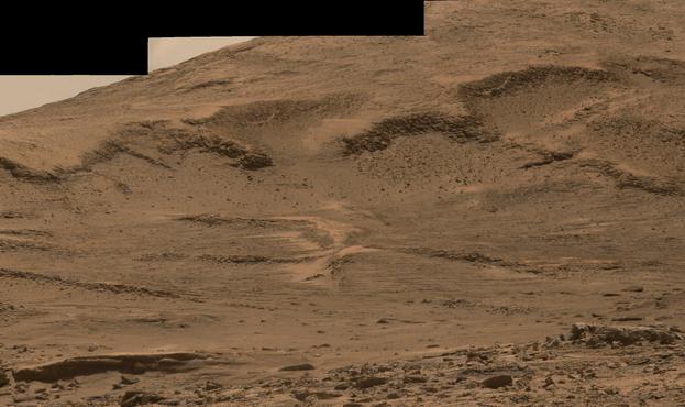 An ochre-toned mosaic capturing a Martian landscape.