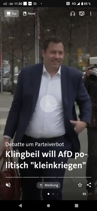 Lars Klingbeil frontal gehend. Unten die Schlagzeile >>Debatte um Parteiverbot Klingbeil will AfD politisch "kleinkriegen"<<
