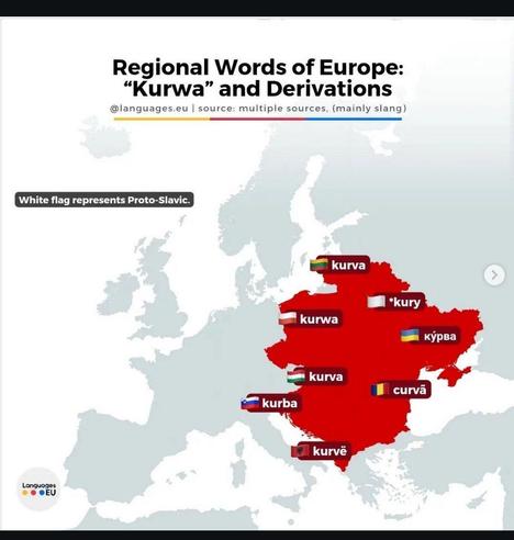 map of europe.
counties using kurwa word marked in red