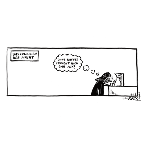 Darth Vader in Gedanken vor der Kaffeemaschine „ohne Kaffee erwacht hier gar nix!“