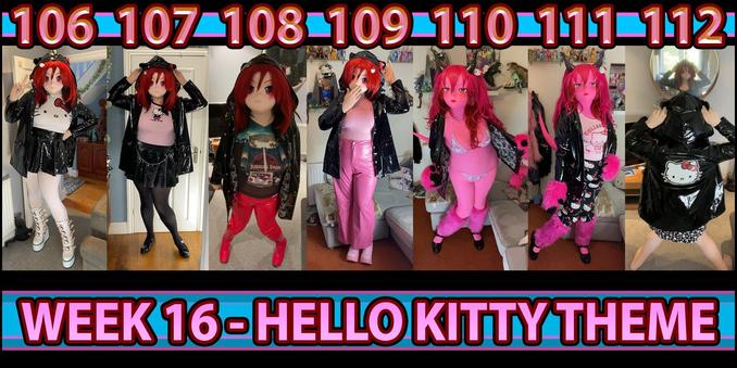 Kara Kig in 7 different outfits each week. Hello Kitty is on each one this week and they are a lot of PVC and full of joy.
