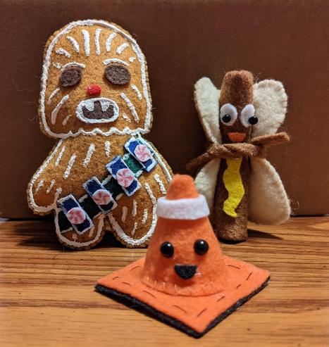 Handmade Chewie with also handmade Mustard Dog and Cone.
