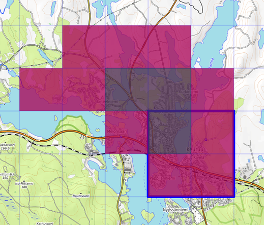 Tile hunting on ruudun metsästystä eli kartalla on tietyn kokoisia ruutuja, joissa pitää käydä, yleensä pyörällä. Aloitin vasta ja kävin pari lenkkiä heittämässä. Kuvassa muutamia ruutuja näkyvissä.