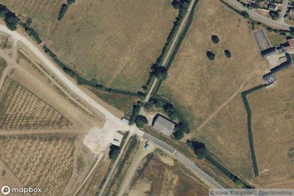 A satellite image of the area containing Bridge 15, Claydon Road Bridge. Provided by MapBox.