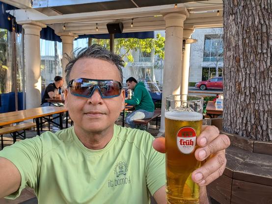Selfie with post-run beer.