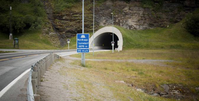 The entrance of the North Cape Tunnel. A hole in the mountain.