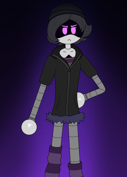 Drawing of Uzi from Murder Drones. She has her left hand on her hip, not looking impressed at all.
