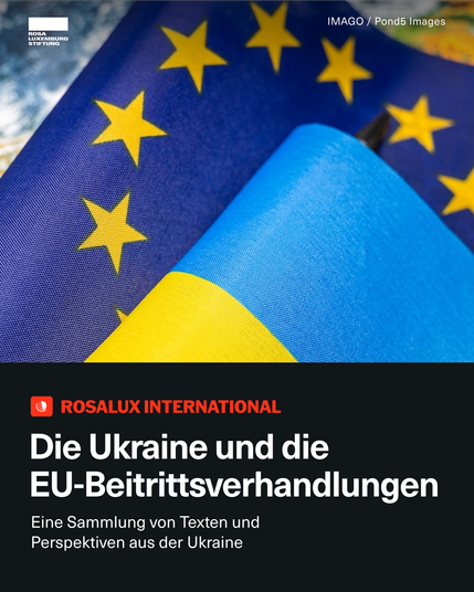 Sharepic mit dem Text: "Die Ukraine und die EU-Beitrittsverhandlungen. Eine Sammlung von Texten und Perspektiven aus der Ukraine."