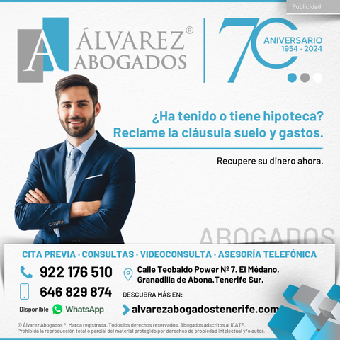 ¿Ha tenido o tiene hipoteca? Reclame la cláusula suelo y gastos de su hipoteca. Recupere su dinero. La reclamación por cláusula suelo no prescribe. Consúltenos ahora sin compromiso.
https://alvarezabogadostenerife.com/2016/12/reclamar-clausulas-suelo/

#alvarezabogados #abogadostenerife #abogados #tenerife #legal #tenerifelegal #derecho #hipoteca #abusos 

