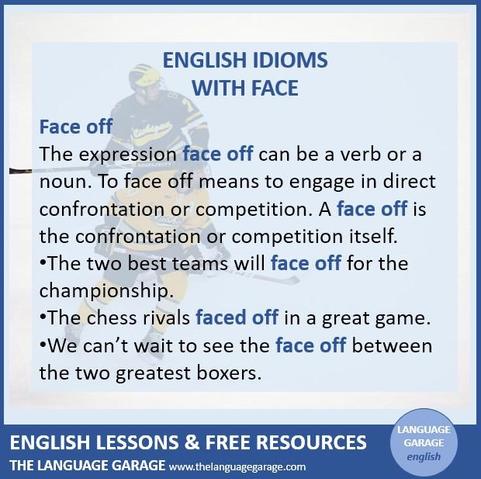English idioms with face, examples with face off, image of two hockey players