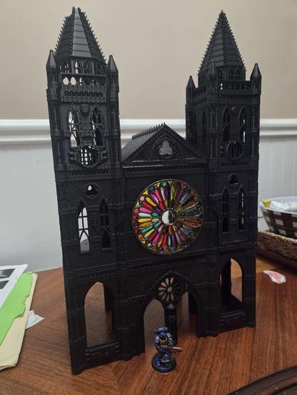 Printed and primed cathedral ruin with uv nail polish as stained glass.